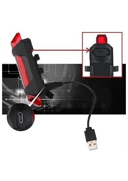 USB Şarj Edilebilir Parlak Bisiklet LED Lamba Su Geçirmez Güvenlik Uyarı Arka Lamba Işığı