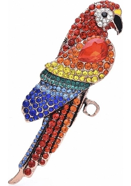 Papağan Harlequin Macaw Renkli Zirkon Taşlı Büyük Boy Broş RZ169