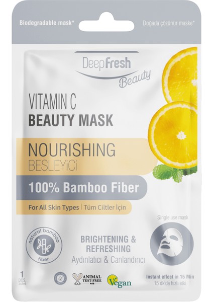 Deep Fresh Tek Kullanımlık C Vitamini Besleyici Aydınlatıcı ve Canlandırıcı Yüz Maskesi Tekli