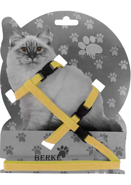 Gezdirme Kayışlı Dokuma Kedi Göğüs Tasma Seti 20*32-120 cm Sarı