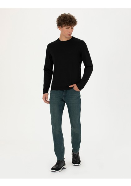 Erkek Siyah Slim Fit Bisiklet Yaka Yün Karışımlı Basic Triko Kazak 50270054-VR046 modelleri