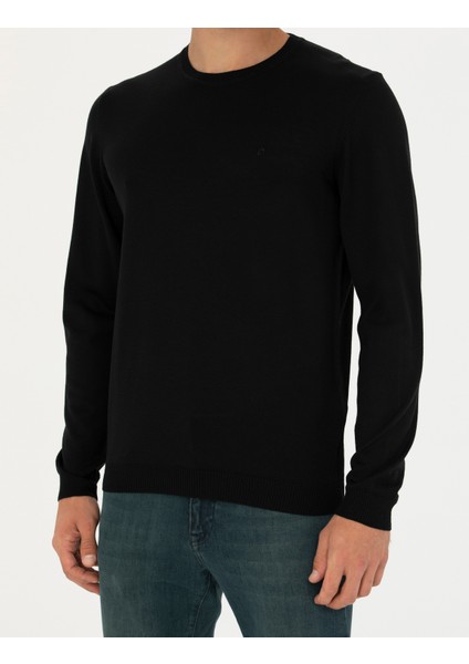 Erkek Siyah Slim Fit Bisiklet Yaka Yün Karışımlı Basic Triko Kazak 50270054-VR046 indirimleri