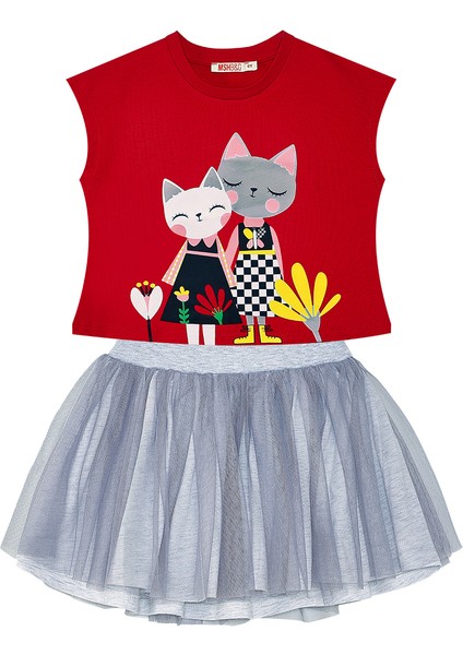 Kanka Kediler Kız Çocuk T-Shirt Tüllü Tütü Etek Takım modelleri