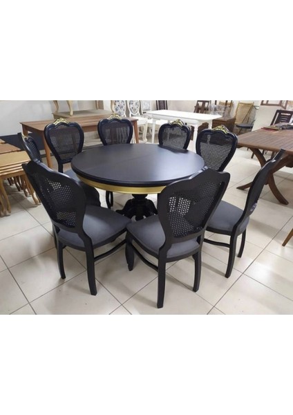 120 cm Yuvarlak Baba Ayak Masa + 8 Li Sandalye Takımı