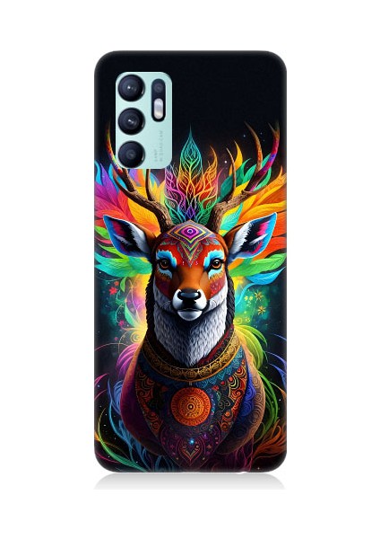 Oppo Reno 6 Uyumlu Mistik Ala Geyik Desenli Silikon Kılıf