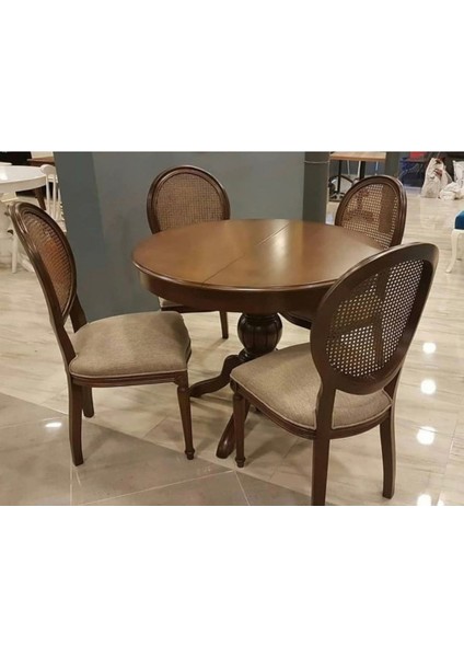 100 cm Yuvarlak Baba Ayak Masa + 4 Hasırlı Sandalye Takımı