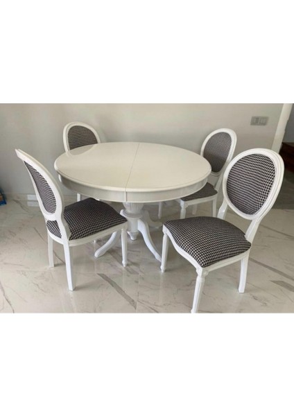 100 cm Yuvarlak Baba Ayak Masa + 4 Adet Tornalı Sandalye Takımı