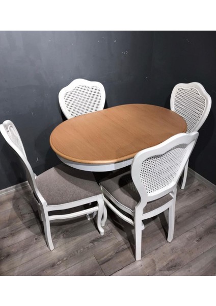 100 cm Oval Açılır Baba Ayak Masa + 4 Sandalye Takımı