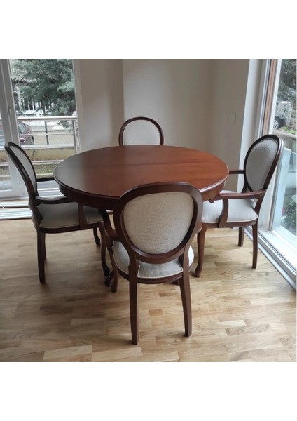 120 cm Yuvarlak Baba Ayak Masa + 4 Sandalye Takımı
