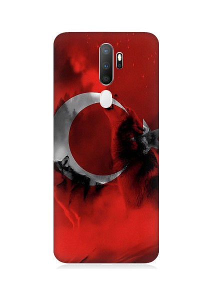 Oppo A5 2020 Uyumlu Türk Bayrağı ve Kurt Desenli Silikon Kılıf