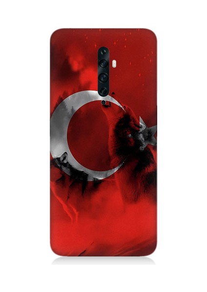 Oppo Reno 2z Uyumlu Türk Bayrağı ve Kurt Desenli Silikon Kılıf