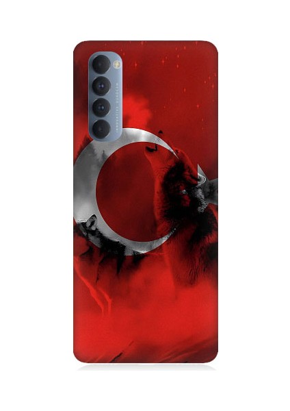 Oppo Reno 4 Pro Uyumlu Türk Bayrağı ve Kurt Desenli Silikon Kılıf