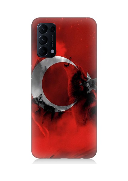 Oppo Reno 5 Pro Uyumlu Türk Bayrağı ve Kurt Desenli Silikon Kılıf