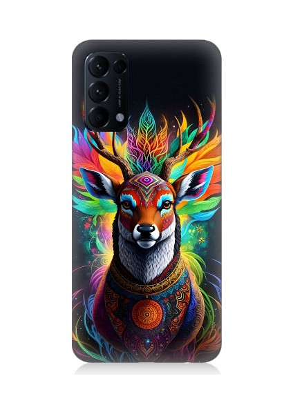Oppo Reno 5 Uyumlu Mistik Ala Geyik Desenli Silikon Kılıf