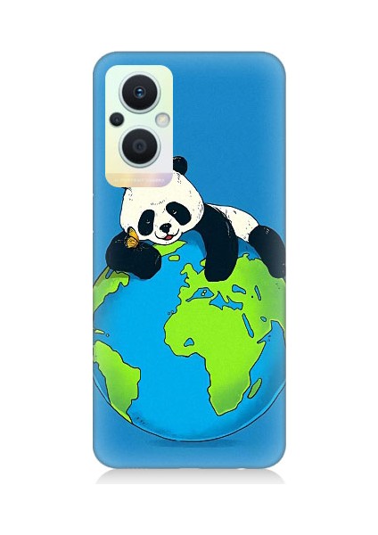Oppo Reno 7 Lite Uyumlu Yorgun Panda ve Dünya Desenli Silikon Kılıf