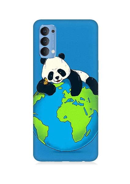 Oppo Reno 4 Uyumlu Yorgun Panda ve Dünya Desenli Silikon Kılıf