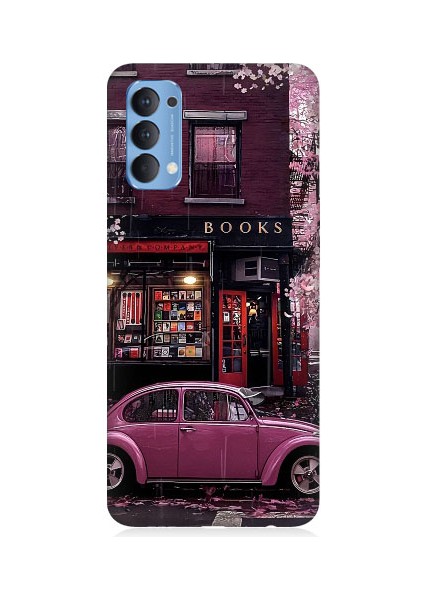 Oppo Reno 4 Uyumlu Kitapçı ve Pembe Volkswagen Desenli Silikon Kılıf