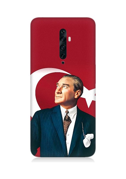 Oppo Reno 2z Uyumlu Mustafa Kemal Atatürk ve Bayrak Desenli Silikon Kılıf