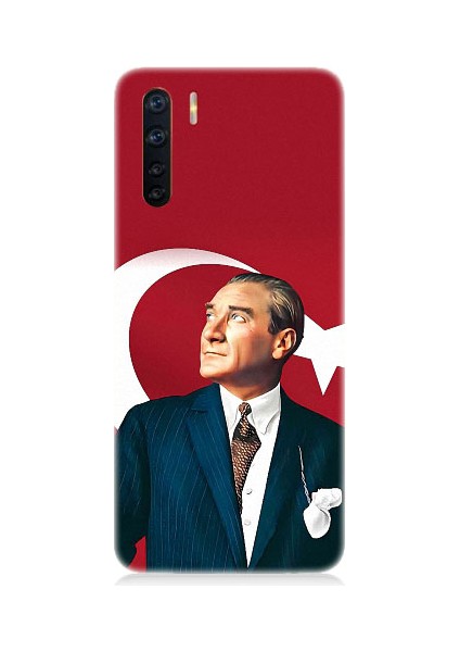 Oppo Reno 3 Uyumlu Mustafa Kemal Atatürk ve Bayrak Desenli Silikon Kılıf