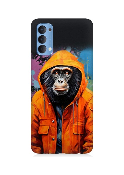 Oppo Reno 4 Uyumlu Kapşonlu Maymun Desenli Silikon Kılıf