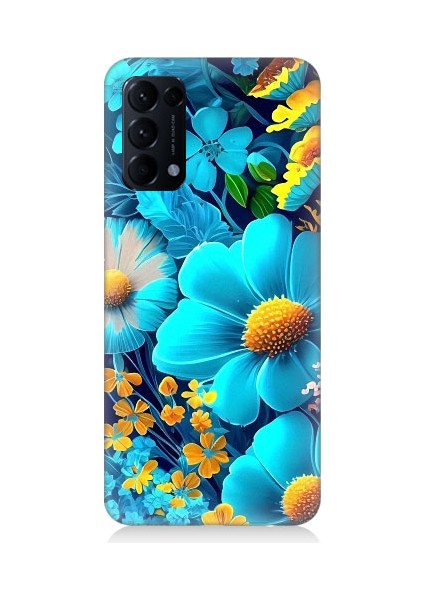 Oppo Reno 5 Uyumlu Mavi Sarı Çiçekler Desenli Silikon Kılıf