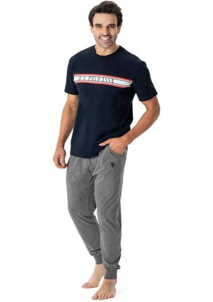 18788 Erkek Kısa Kollu Paçası Bantlı Pijama Takımı-Lacivert