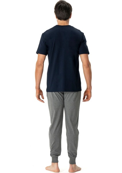18788 Erkek Kısa Kollu Paçası Bantlı Pijama Takımı-Lacivert modelleri