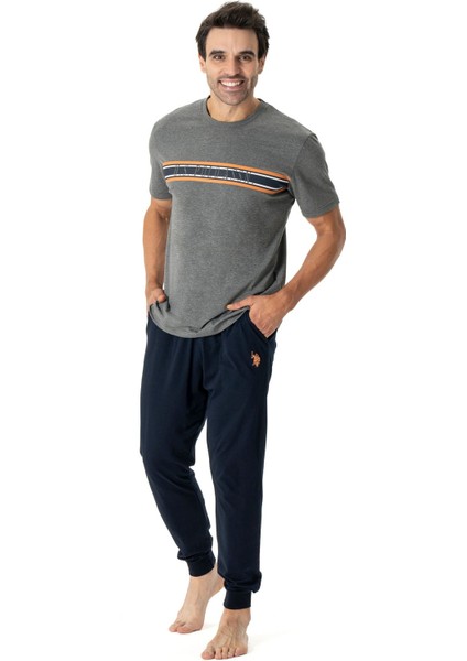 18788 Erkek Kısa Kollu Paçası Bantlı Pijama Takımı-Antrasitmelanj