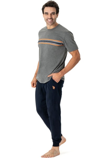 18788 Erkek Kısa Kollu Paçası Bantlı Pijama Takımı-Antrasitmelanj fiyatları