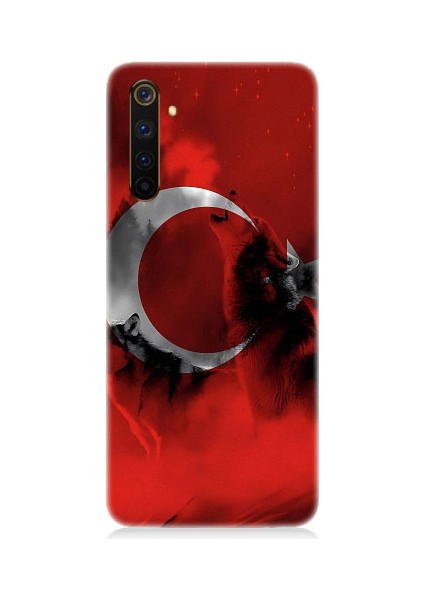 Realme 6 Pro Uyumlu Türk Bayrağı ve Kurt Desenli Silikon Kılıf