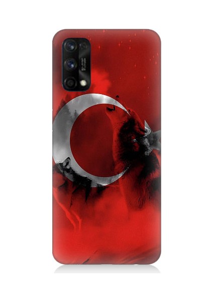 Realme 7 Pro Uyumlu Türk Bayrağı ve Kurt Desenli Silikon Kılıf