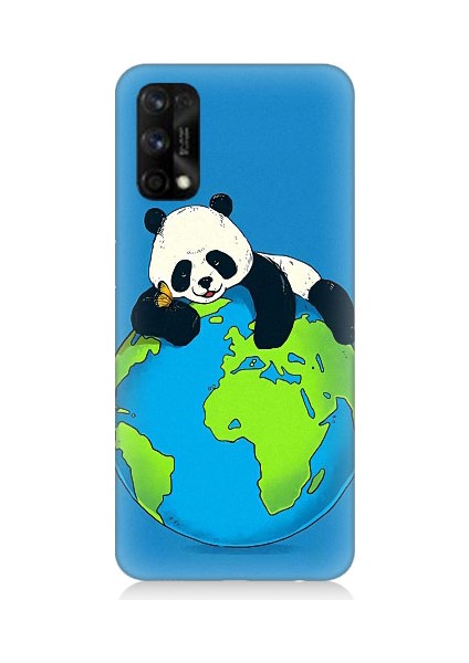 Realme 7 Pro Uyumlu Yorgun Panda ve Dünya Desenli Silikon Kılıf