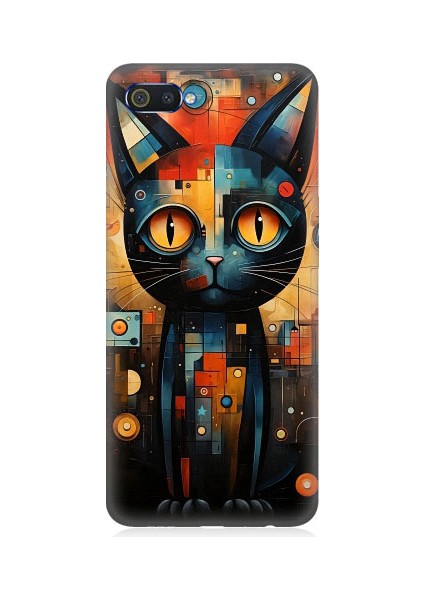 Realme C2 Uyumlu Kara Kedi Desenli Silikon Kılıf