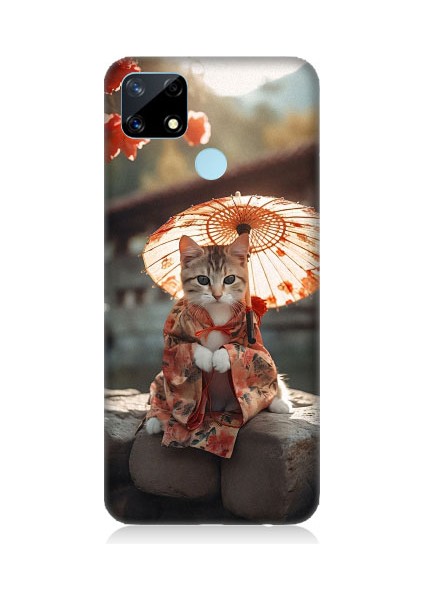 Realme C25 Uyumlu Geyşa Kıyafetli Kedi Desenli Silikon Kılıf