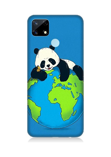 Realme C25 Uyumlu Yorgun Panda ve Dünya Desenli Silikon Kılıf