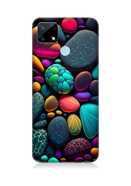 Realme C25 Uyumlu Artx Kırmızı Doğa Taşlar Desenli Silikon Kılıf