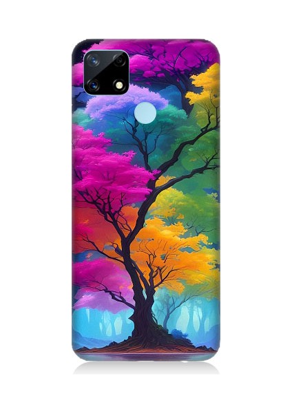 Realme C25 Uyumlu Renkli Hayat Ağacı Desenli Silikon Kılıf