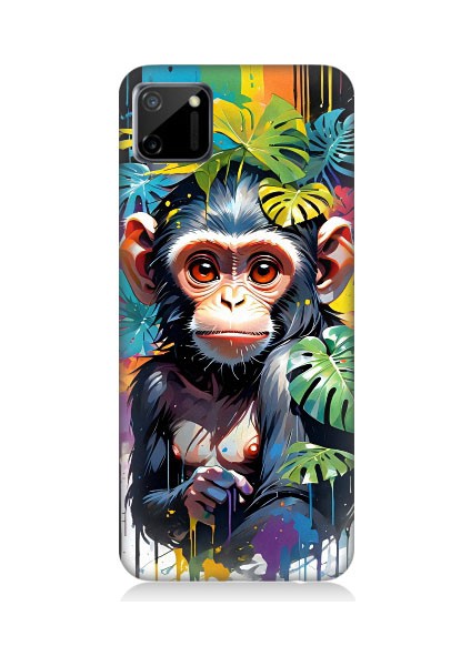 Realme C11 Uyumlu Sevimli Maymun ve Yapraklar Desenli Silikon Kılıf