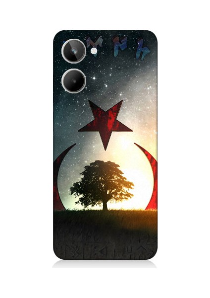 Realme 10 Uyumlu Göktürkçe Türk ve Ağaç Bayrak Desenli Silikon Kılıf