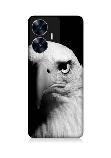 Realme C55 Uyumlu Siyah Beyaz Kartal Başı Desenli Silikon Kılıf