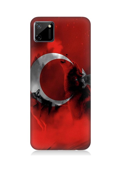 Realme C11 Uyumlu Türk Bayrağı ve Kurt Desenli Silikon Kılıf