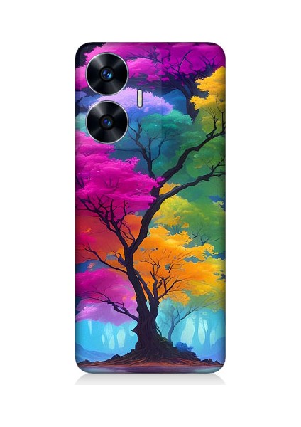 Realme C55 Uyumlu Renkli Hayat Ağacı Desenli Silikon Kılıf