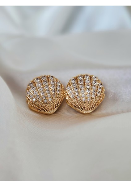 Midye Istiridye Figürlü Altın Kaplama Gold Renk Çelik Küpe modelleri