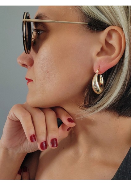 Damla Oval Model Altın Kaplama Gold Renk Çelik Küpe