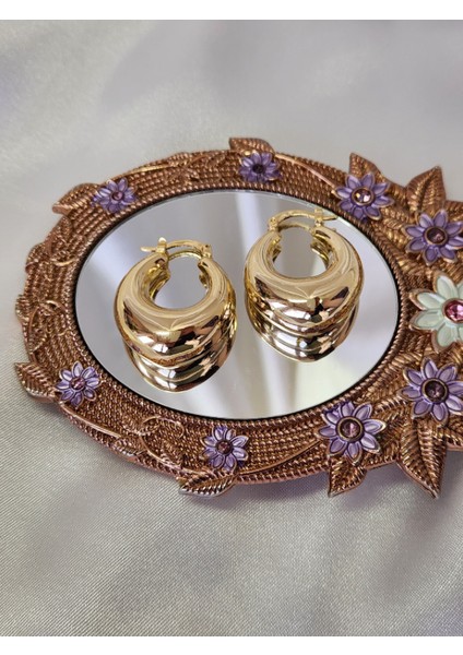 Damla Oval Model Altın Kaplama Gold Renk Çelik Küpe