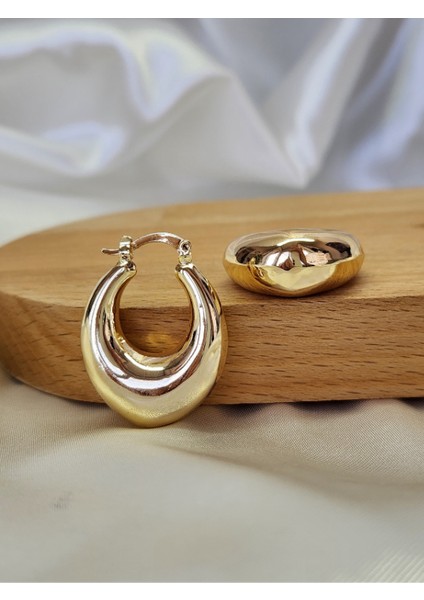 Damla Oval Model Altın Kaplama Gold Renk Çelik Küpe