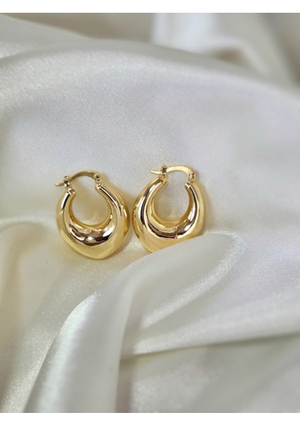 Damla Oval Model Altın Kaplama Gold Renk Çelik Küpe
