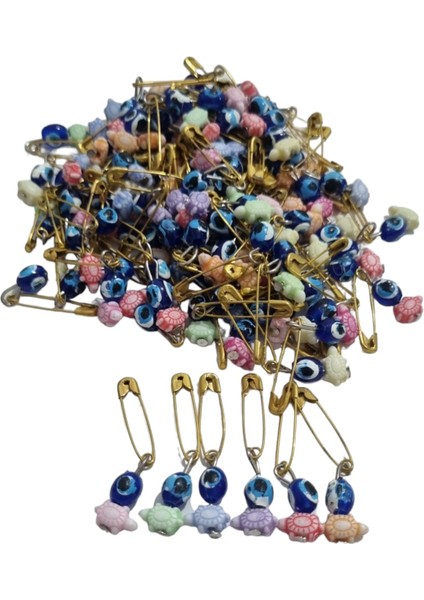 Iğneli Boncuk 100LÜ Pk Kablumbağa Plastik Iğneli Boncuk Yaka Boncuk Hediyelik Boncuk Nazarlık