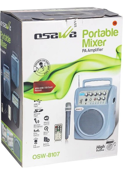 Osawa OSW-8107E 60 Watt USB Sd Kart El Mikrofonlu Portatif Amfi Seyyar Mevlüt Toplantı Konferans Hoparlörü