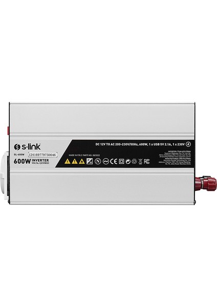 S-Link SL-600W Dc 12 Volt Ac 220 Volt Çevirici Dönüştürücü 600 Watt Inverter 12V-220V